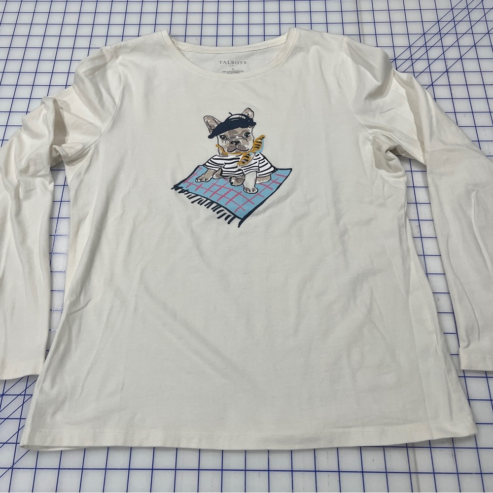 Talbots cream-colored graphic print Long Sleeve Shirt